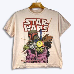 Star Wars Boba Fett Graphic T-Shirt Adult L Cream Retro Comic Vtg 80s Style Tee